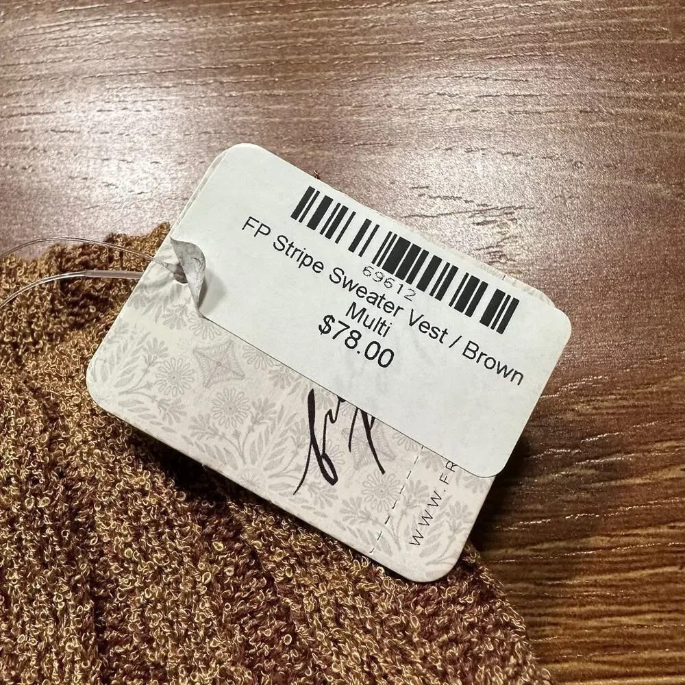 Free People Turtle Neck Sweater Vest Women XS Brown Knit Stripe Sleeveless Rib